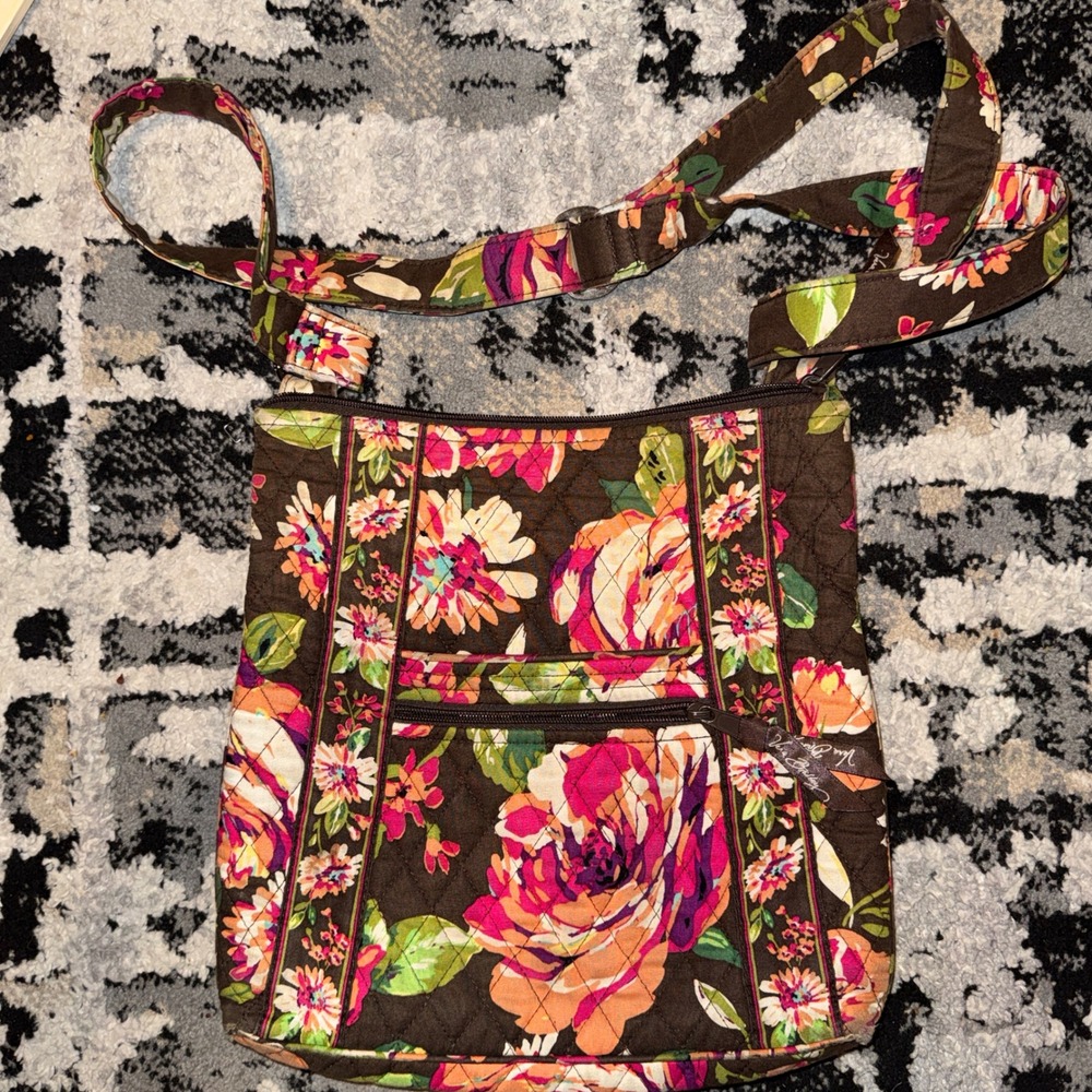 Vera Bradley English Rose Quilted Cotton Crossbody Bag Floral Medium Hipster